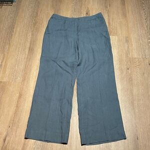 J Jill Petite 12P  Blue Green Linen Wide Leg Cropped‎ Pants Genuine Fit Waist